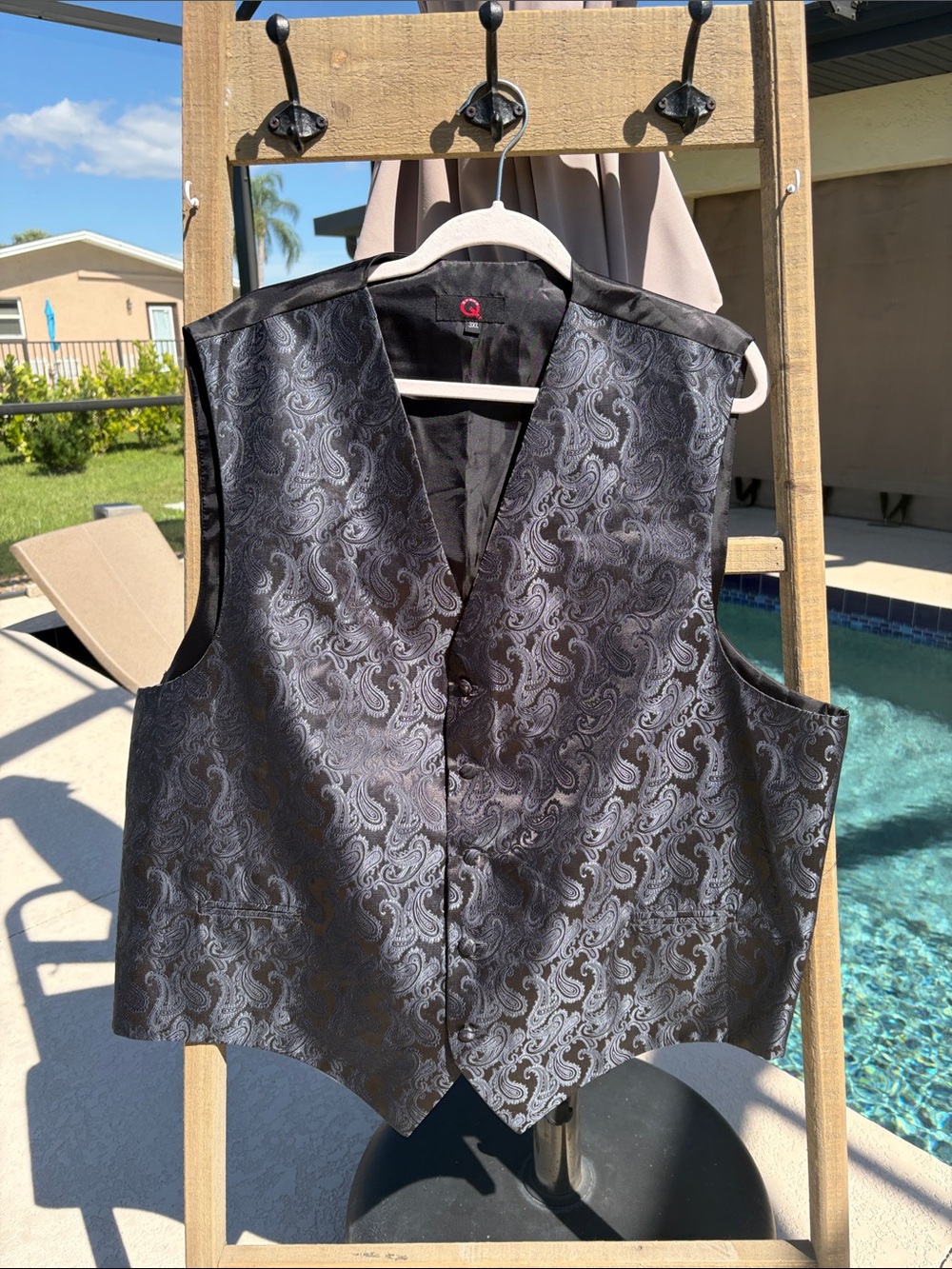 Brand Q Paisley Tuxedo Formal Vest Charcoal/Blue Sheen Jacquard Avant Garde 3XL